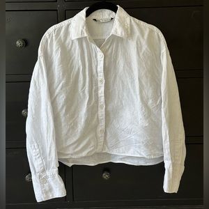 White linen Zara cropped button down